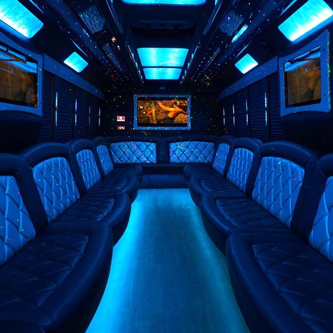 world class party bus interior